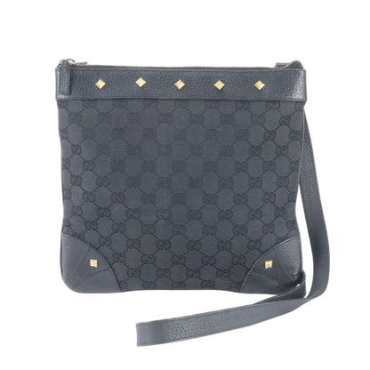Gucci GG Canvas Studs Leather Shoulder Bag Crossbody Black