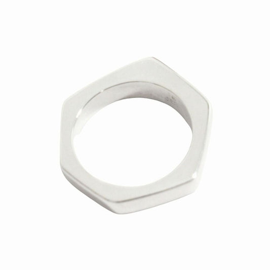 Gucci Polished Asymmetric Nut Motif Hexagon Ring Silver