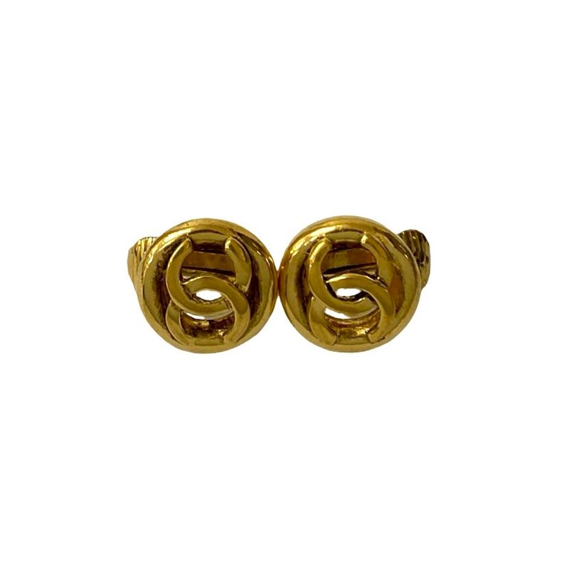 Chanel Vintage Coco Mark Motif Earrings Ear Cuff Accessories Gold 10010