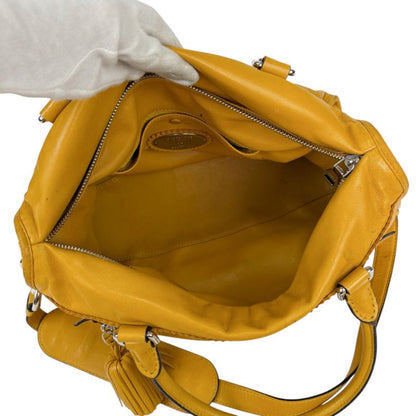 Loewe 2WAY Shoulder Bag Handbag Tassel Charm Fringe Anagram Logo Yellow Silver