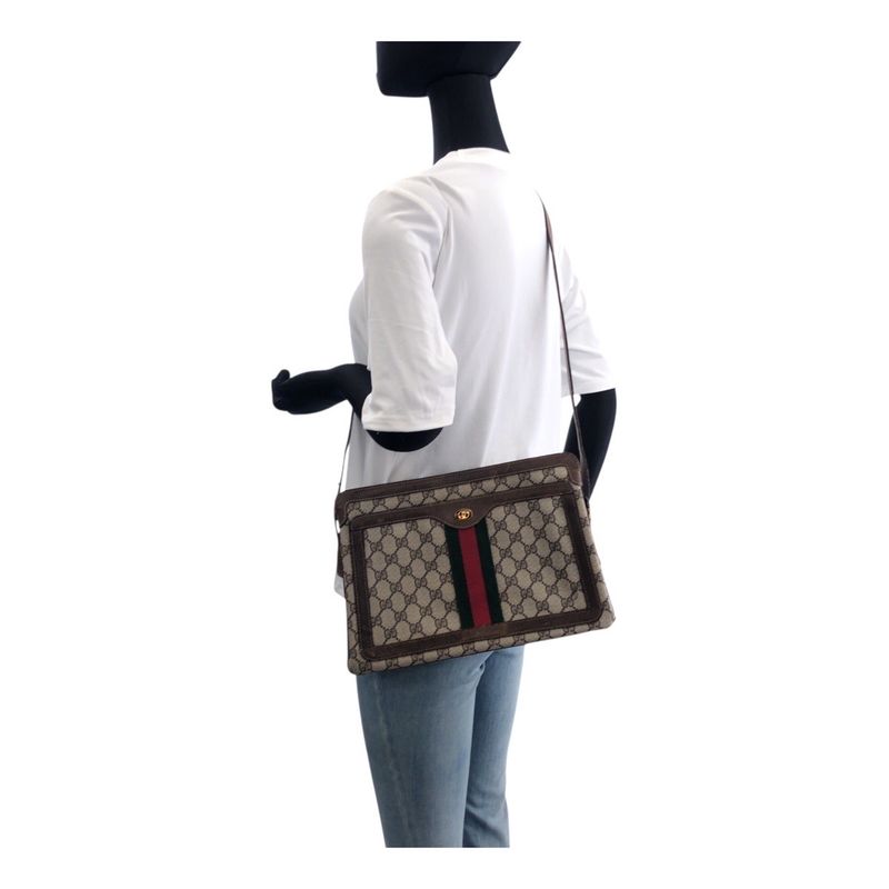 Gucci Vintage Old Gucci Sherry Line Beige Brown GG Supreme Canvas 010-378