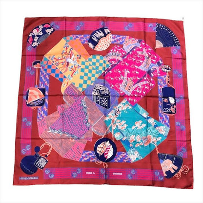 Hermes Carre 90 Scarf Silk 100% Kimono and Inro Red