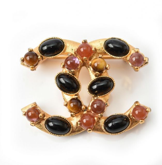 Chanel Brooch Chanel Pin Brooch Coco Mark Gripoa Color Stone Gold