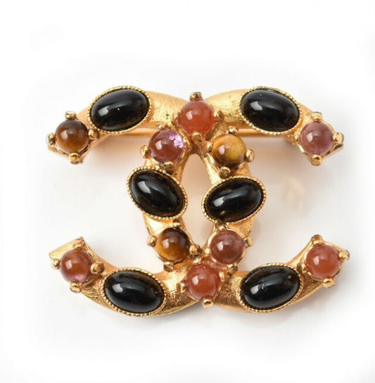 Chanel Brooch Chanel Pin Brooch Coco Mark Gripoa Color Stone Gold