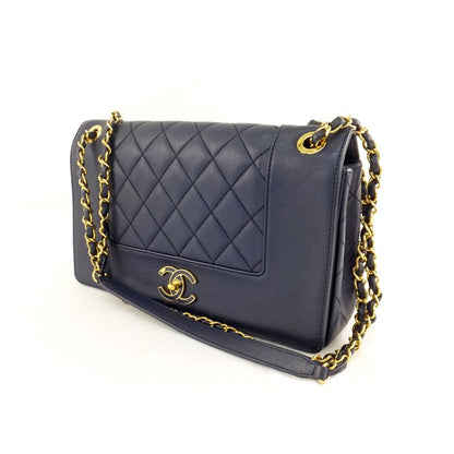 Chanel Matelasse Mademoiselle Chain Shoulder Bag Navy Gold Hardware