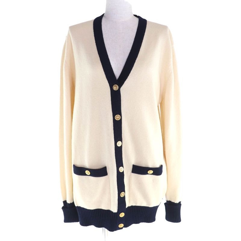 Chanel Vintage 100% Cashmere V-neck Long Sleeve Cardigan With Clover
