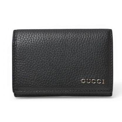 Gucci Card Case Business Holder Coin Leather Logo Black Silver Aabxm