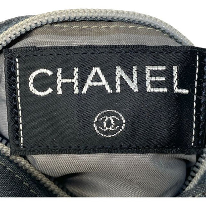 Chanel Mini Pouch Handbag Vintage Nylon Gray White Logo 5th Chanel
