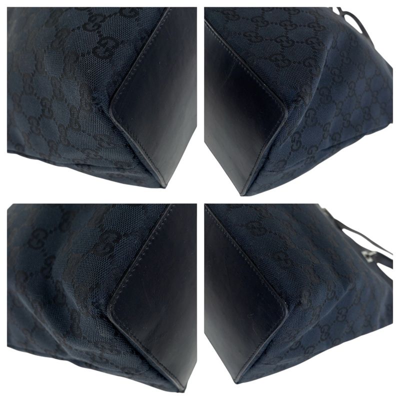 Gucci Black Silver Hardware GG Canvas/leather 31243 Tote Bag Shoulder Bag Women