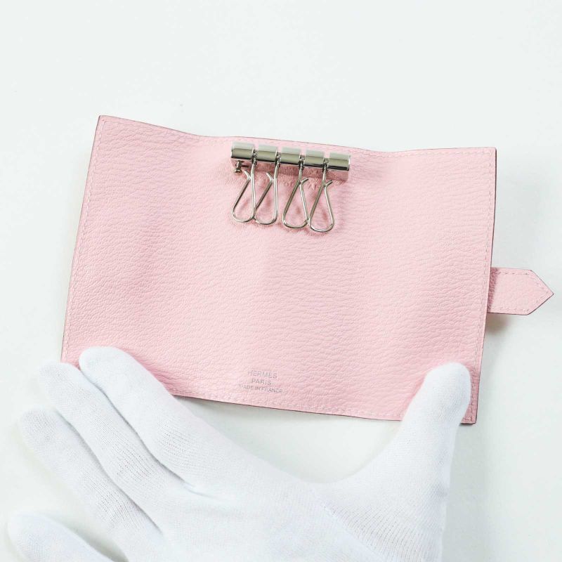 Hermes Bearn Rose Confetti Silver Hardware Chevre Misol 4-ring Key Case With Z
