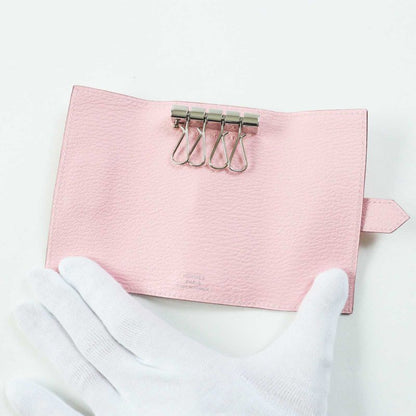 Hermes Bearn Rose Confetti Silver Hardware Chevre Misol 4-ring Key Case With Z