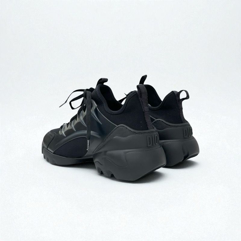 Christian DIOR D-connect Sneakers Shoes Rubber Fabric Leather Black Unused Logo