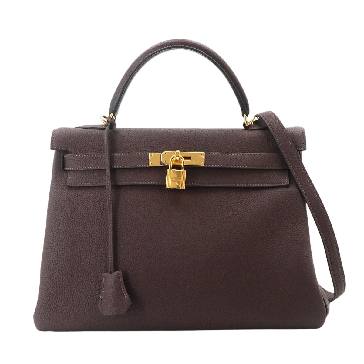 Hermes Kelly 32 Togo Chocolate 2-Way Bag Retourne Gold