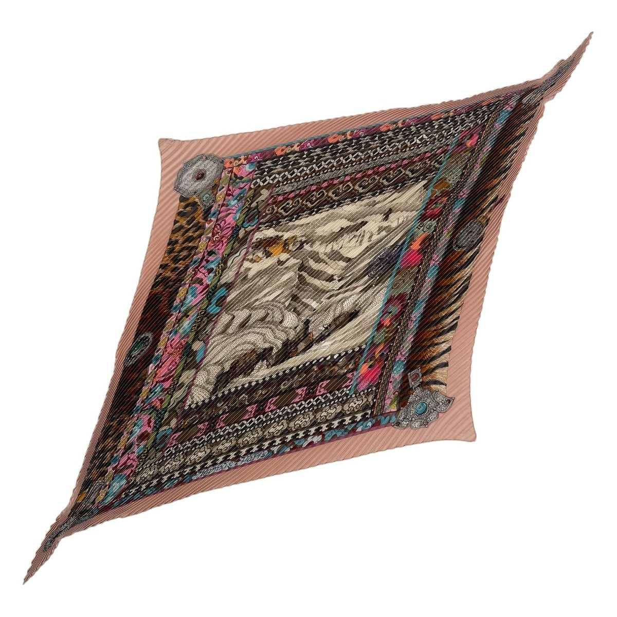 Hermes Scarf Pleated Silk la Femme Aux Semelles de Vent Woman with Windy