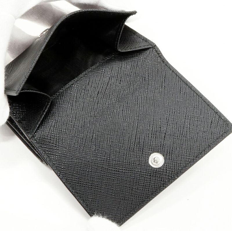 Prada Saffiano Triangle Compact Wallet Leather Black 2mh042_qhh_f0002