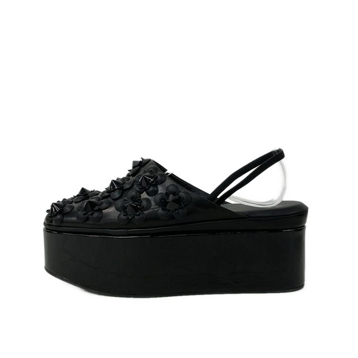 Fendi Sandals 37 Black Flower Leather