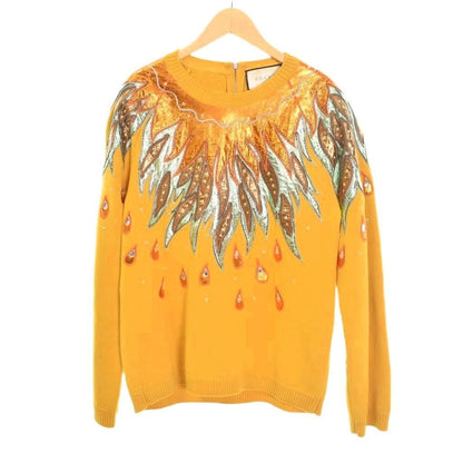 Gucci Knit Sweater All Over Pattern Embroidery Bijou Decoration M Yellow