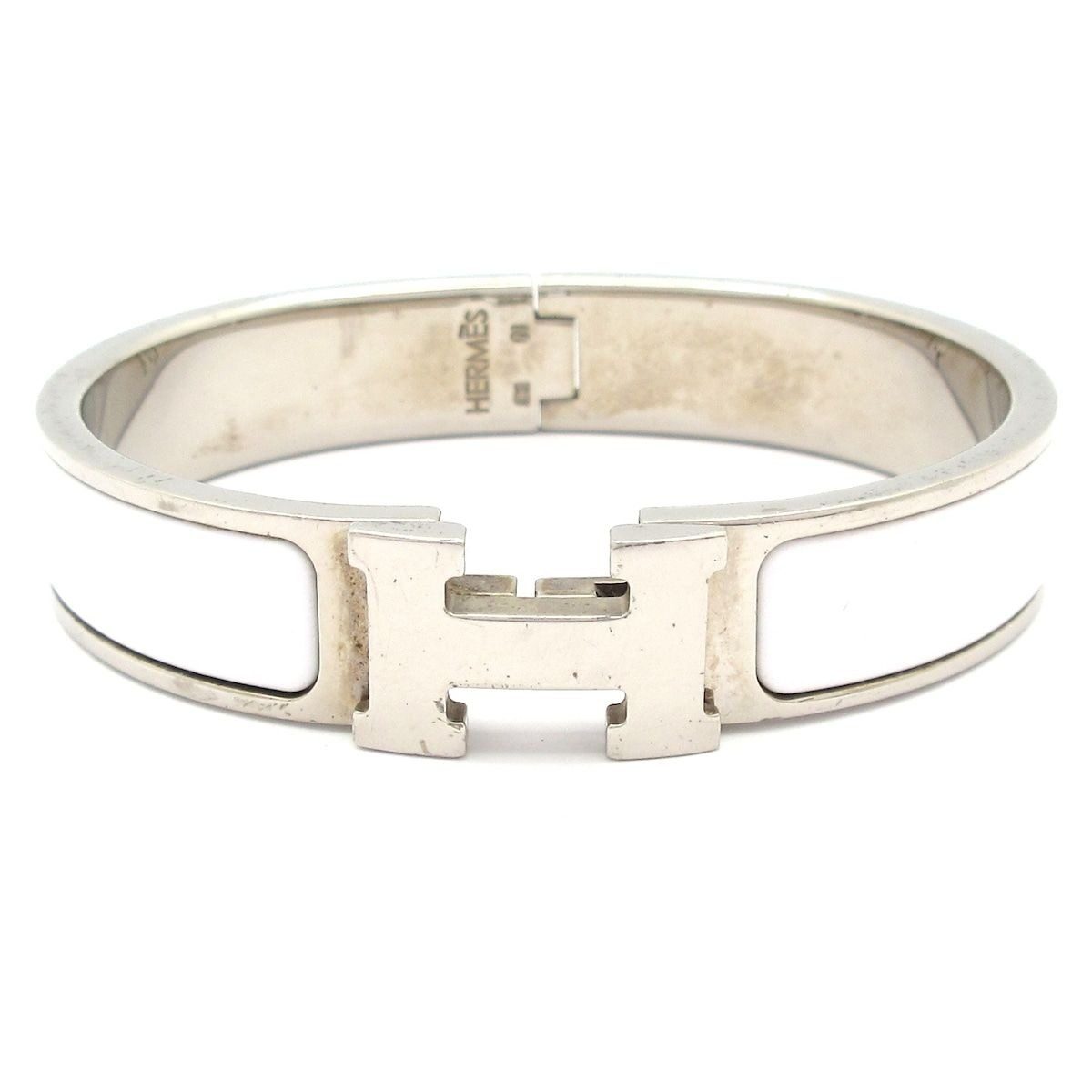 Hermes Bangle Click Silver White Bracelet
