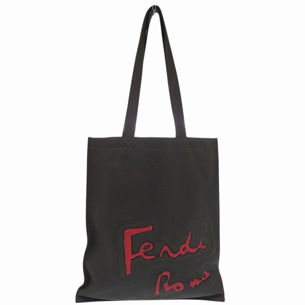 Fendi Roma Flat Tote Silver Leather Suede Gray Red Shoulder Bag