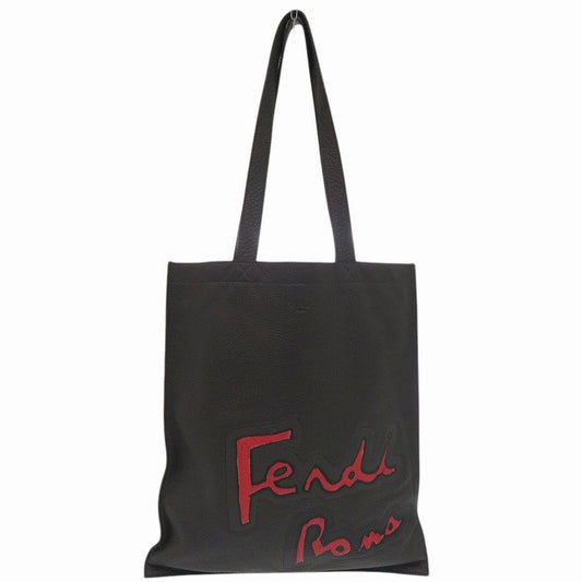Fendi Roma Flat Tote Silver Leather Suede Gray Red Shoulder Bag