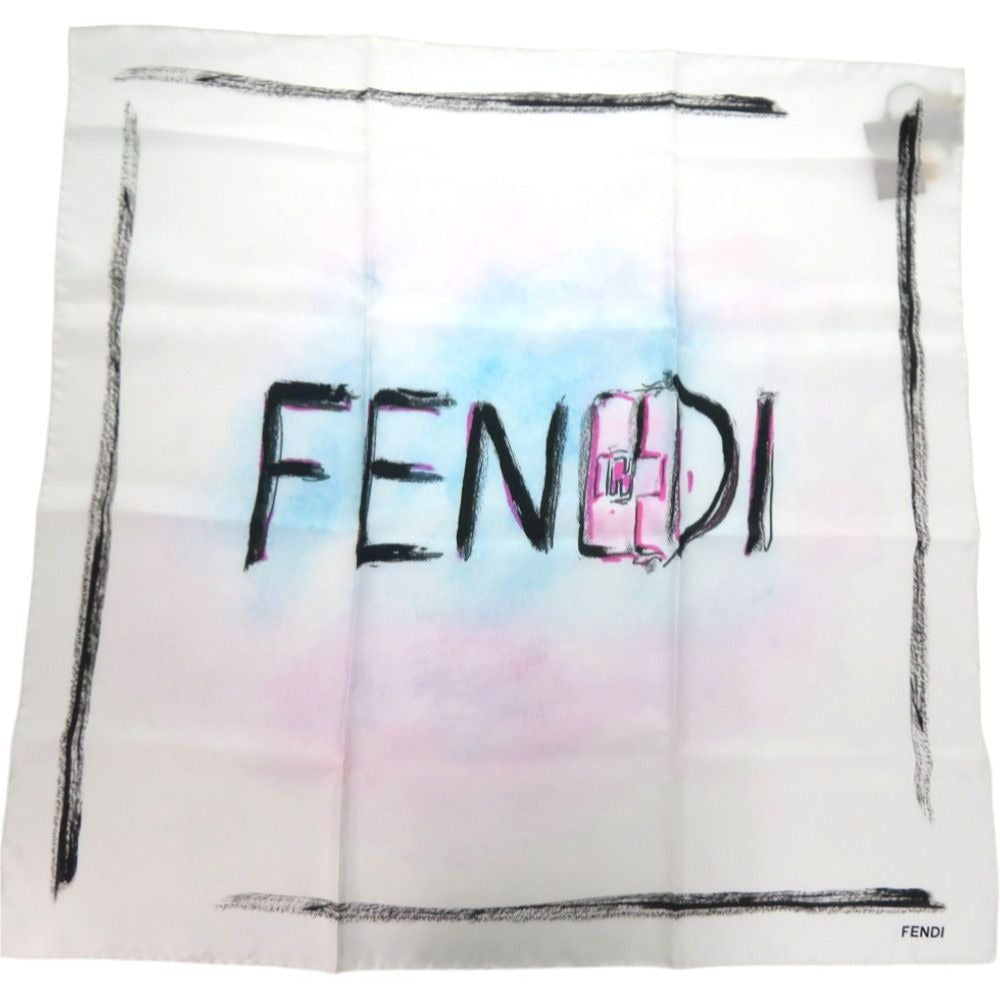 Fendi Baguette Mania Logo Silk White Scarf