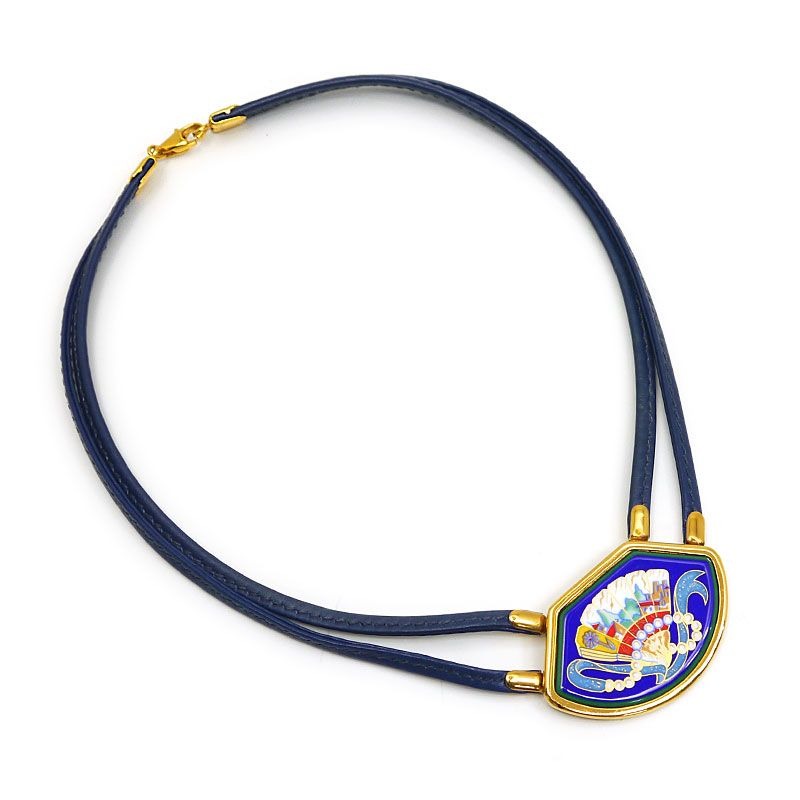 Hermes Emile Choker Plated And Leather Navy