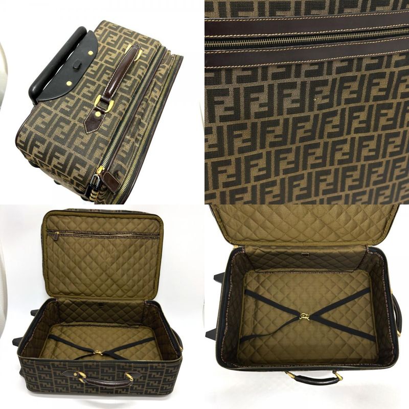 Fendi Carry-on Luggage Bag Zucca Pattern Canvas Brown Travel Bag Suitcase