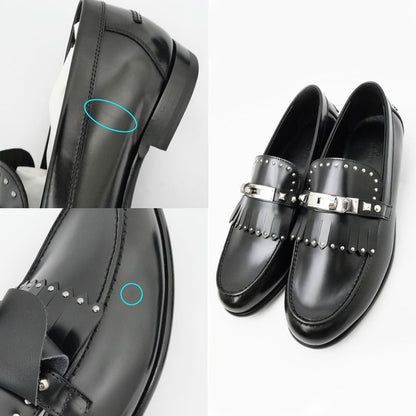 Hermes D'estaing Moccasins Loafers H242095z Size 38 1 2 Black Studs