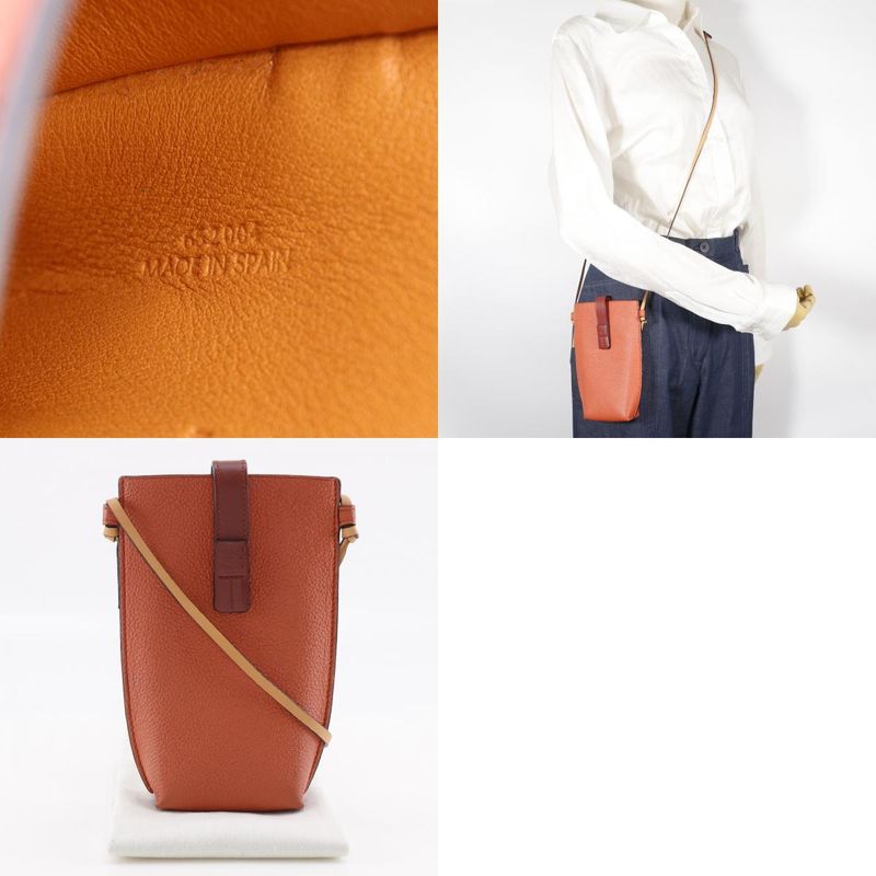 Loewe Pocket Shoulder Phone Pochette 124.12z45 6977 Leather Orange Women's