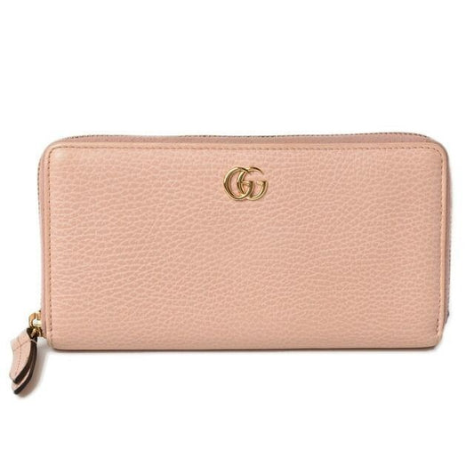 Gucci Wallet Long Petit Marmont Leather Pink Beige Round Zipper