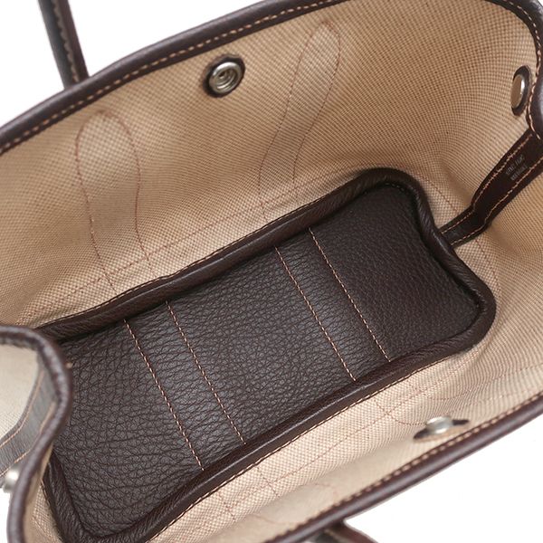 Hermes Tote Bag Garden Party Ttpm Toile Ash Leather Beige and Brown Silver