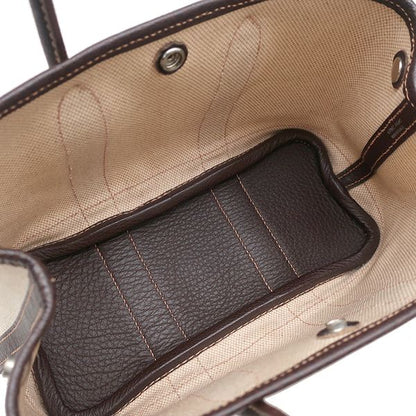 Hermes Tote Bag Garden Party Ttpm Toile Ash Leather Beige and Brown Silver