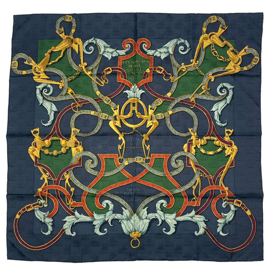 Hermes Scarf Silk Carre 90 L'instrvction du Roy Imperial Studies Navy