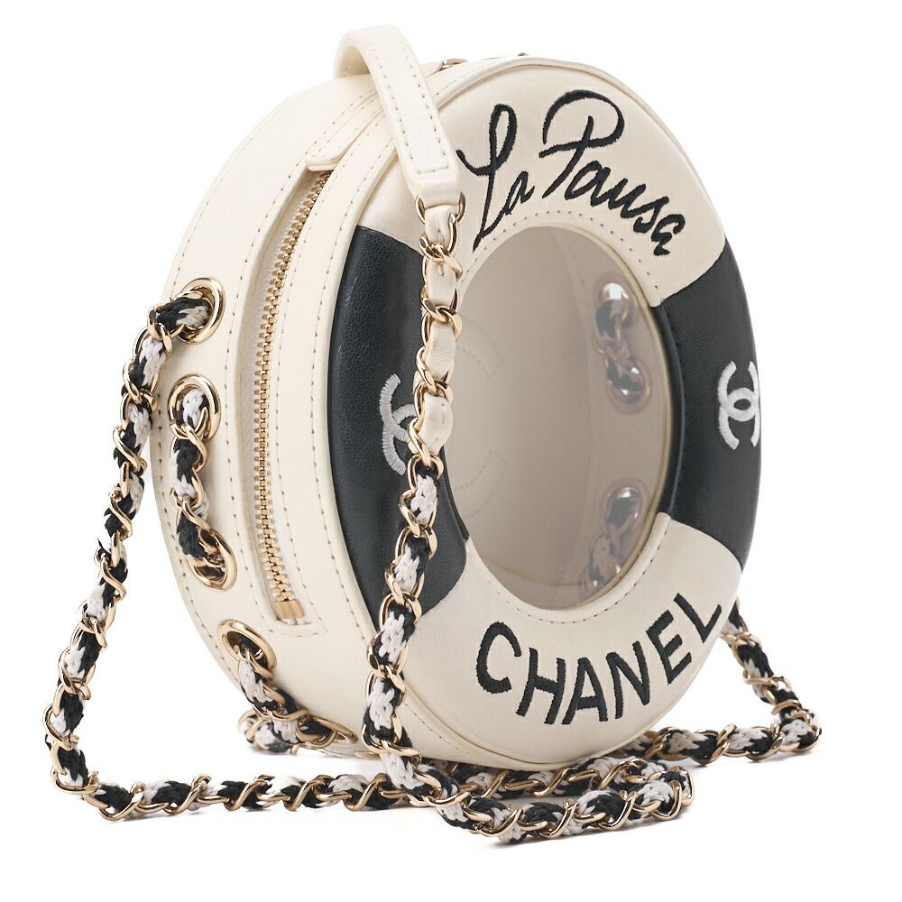 Chanel Cruise Line Floating Chain Shoulder Bag Lambskin And Vinyl Black With