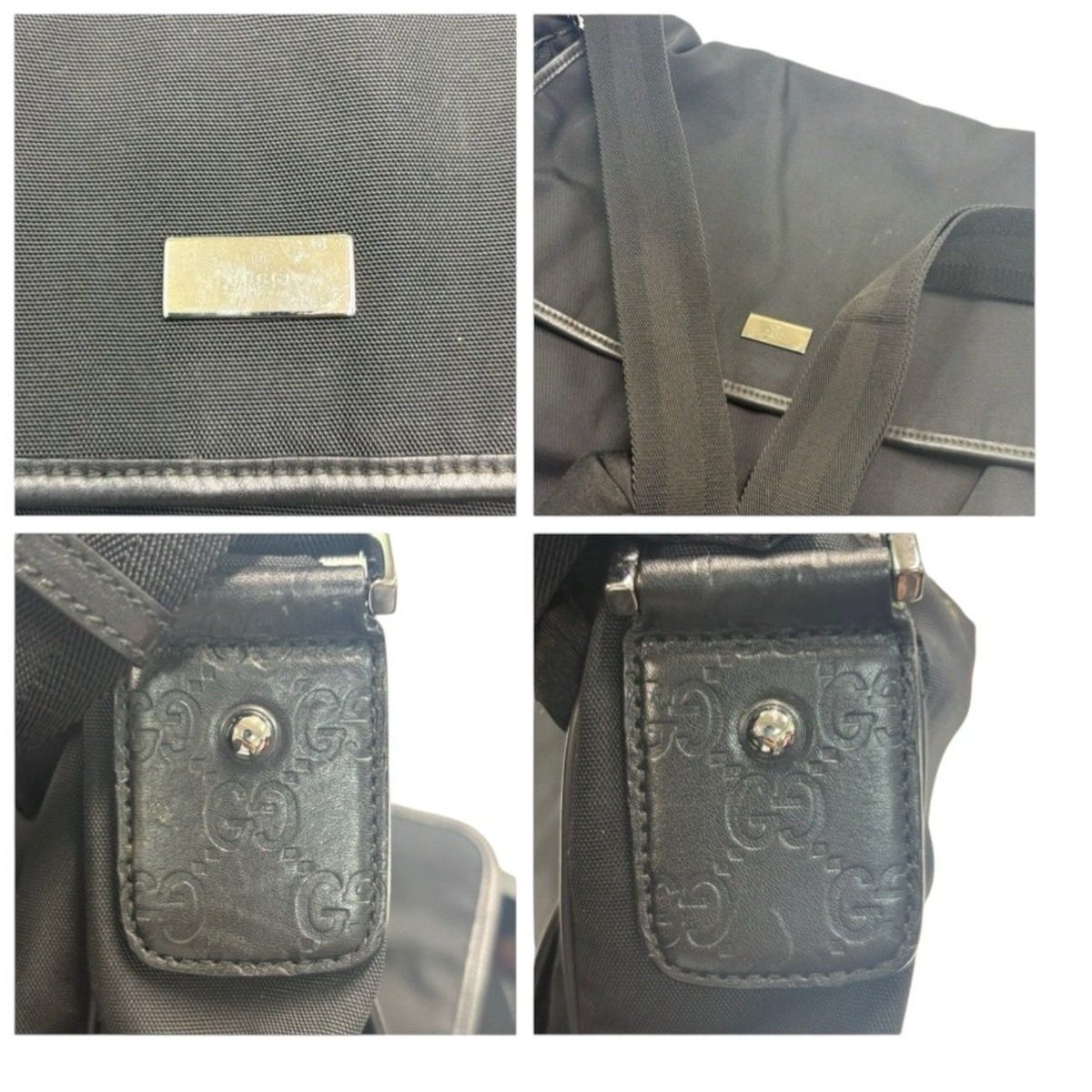 Gucci GG Embossed Black Silver Nylon Leather Shoulder Bag — view 5
