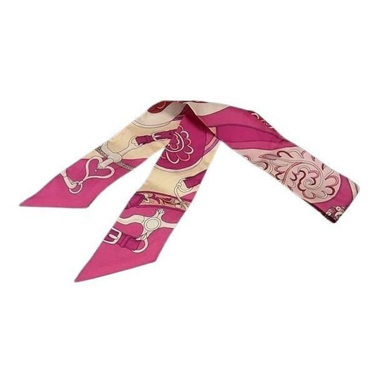 Hermes Scarf Twilly Festival Des Amazones Amazon Celebration Pink 100% Silk