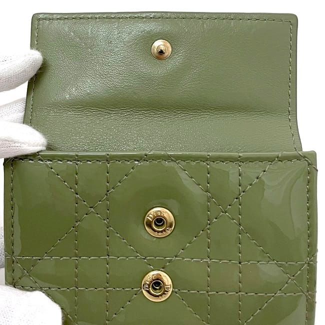 Christian Dior Trifold Wallet Khaki Green Lady Dior