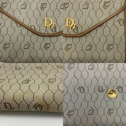 Christian Dior Honeycomb Trotter Beige Chain Shoulder Bag Gold Hardware