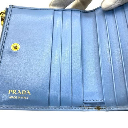Prada 1ml024 Wallet Fold Wallet Compact Wallet Logo Leather Light Blue
