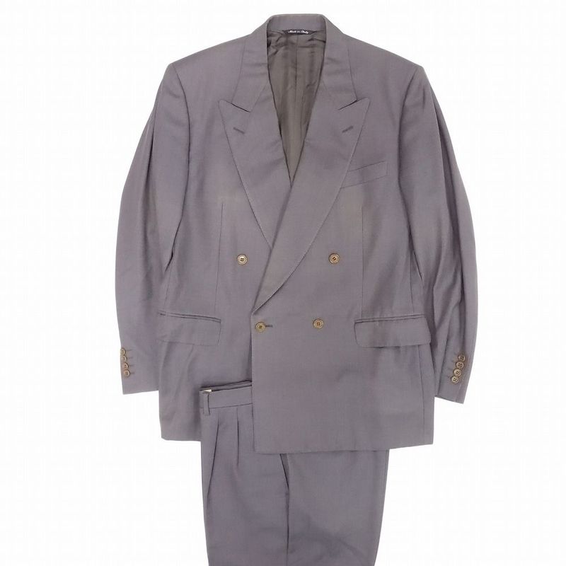 Celine French Double Suit Setup Peaked Lapel Tailored Pants Size 52 XL Gray