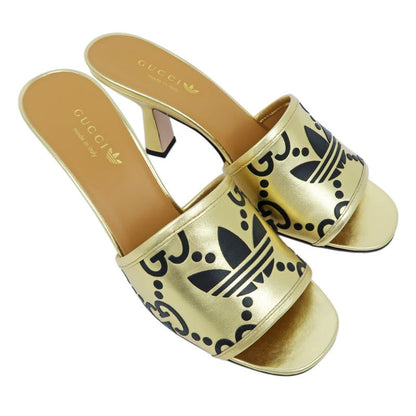 Gucci Adidas Collaboration Sandals Gold 722445 Size 38 Mule Heel Logo