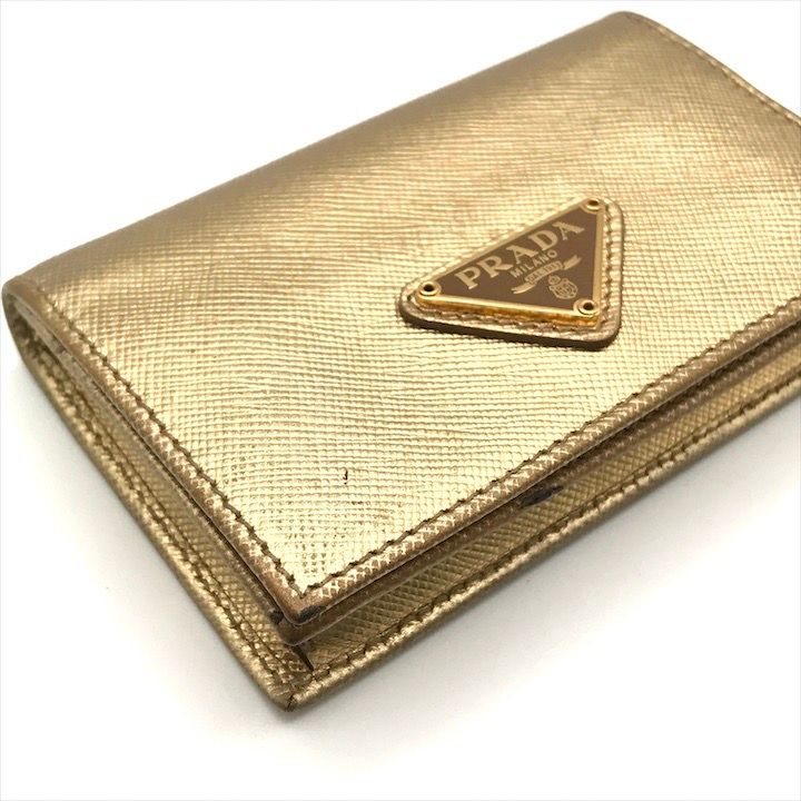 Prada Saffiano Leather Bifold Card Case Gold