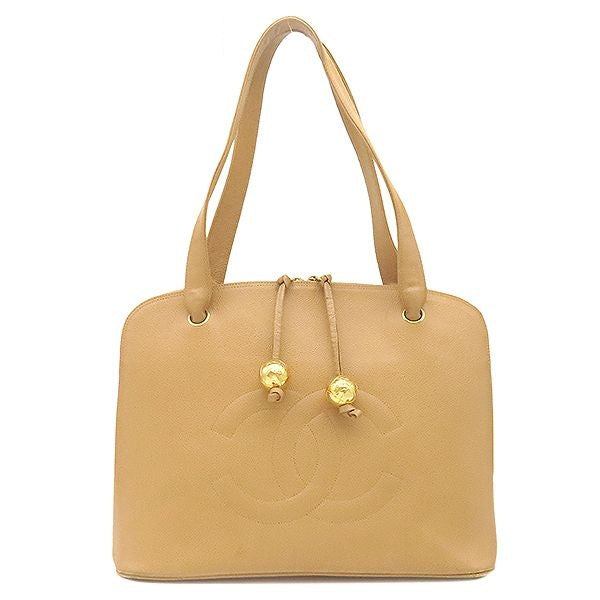 Chanel Tote CC Logo Caviar Leather Beige Gold Coco Ball