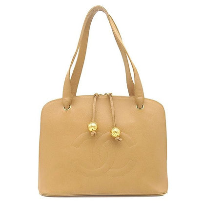 Chanel Tote CC Logo Caviar Leather Beige Gold Coco Ball