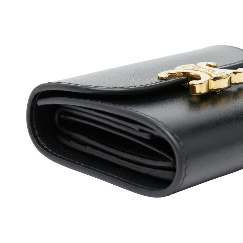 Celine Triomphe Small Flap Wallet Black Leather Women's Celine