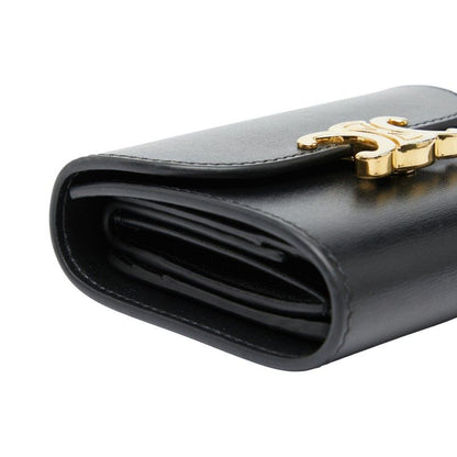 Celine Triomphe Small Flap Wallet Black Leather Women's Celine