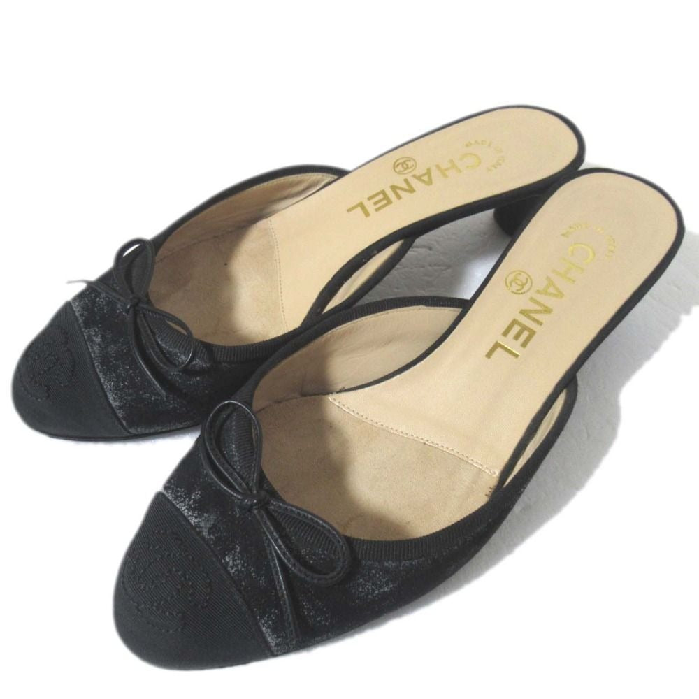 Chanel CC Logo Ribbon Mule Sandals Black