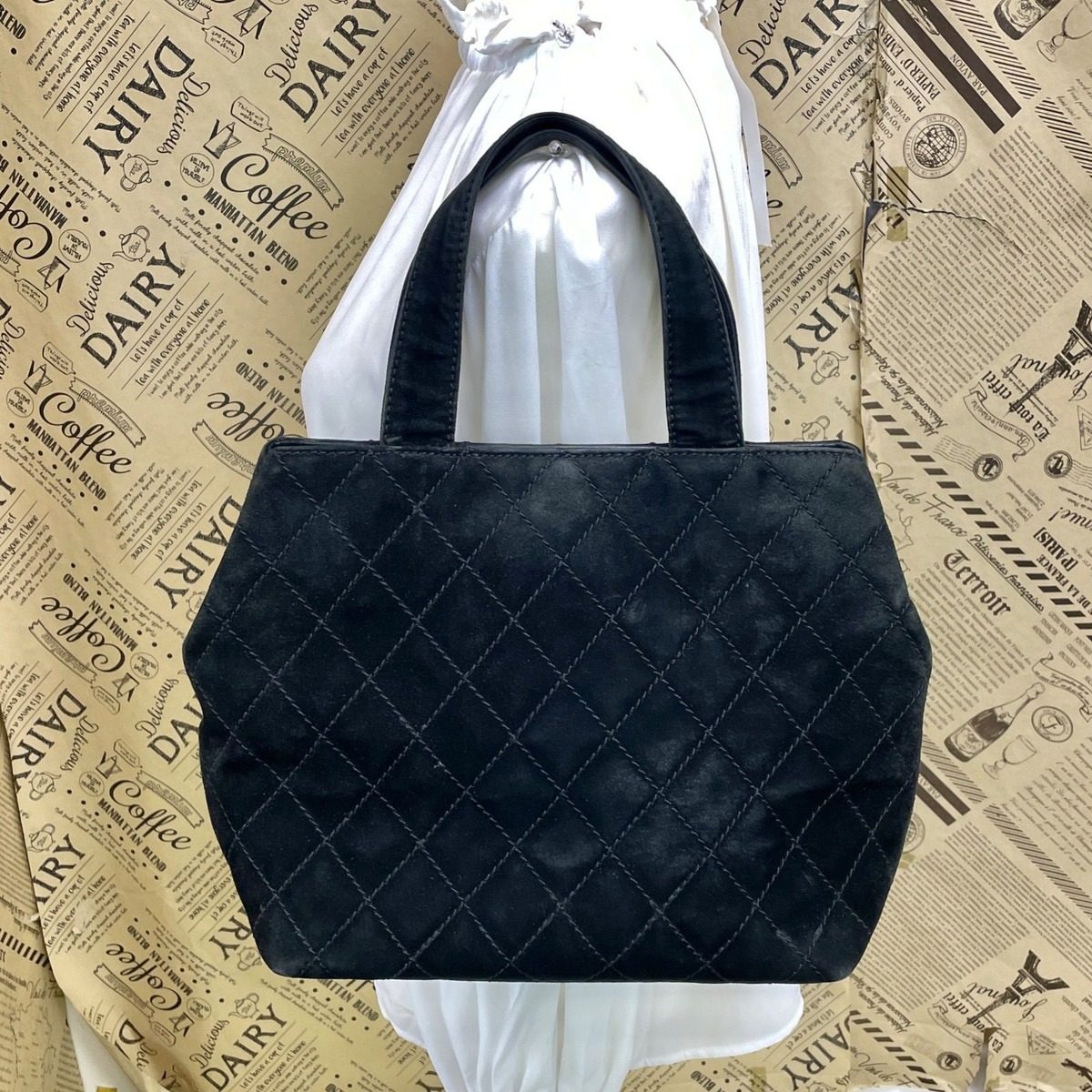 Chanel Quilted Suede Hand Bag Turnlock Black — view 2