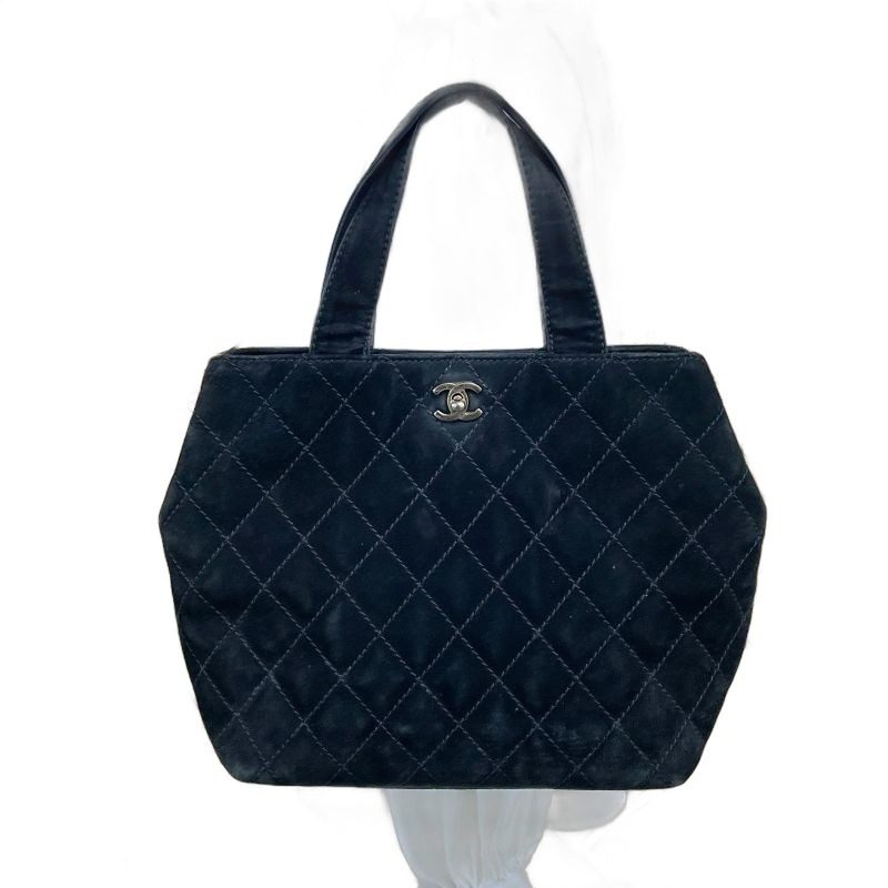 Chanel Quilted Suede Hand Bag Turnlock Black