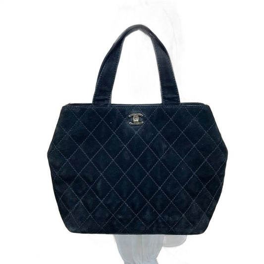 Chanel Quilted Suede Hand Bag Turnlock Black